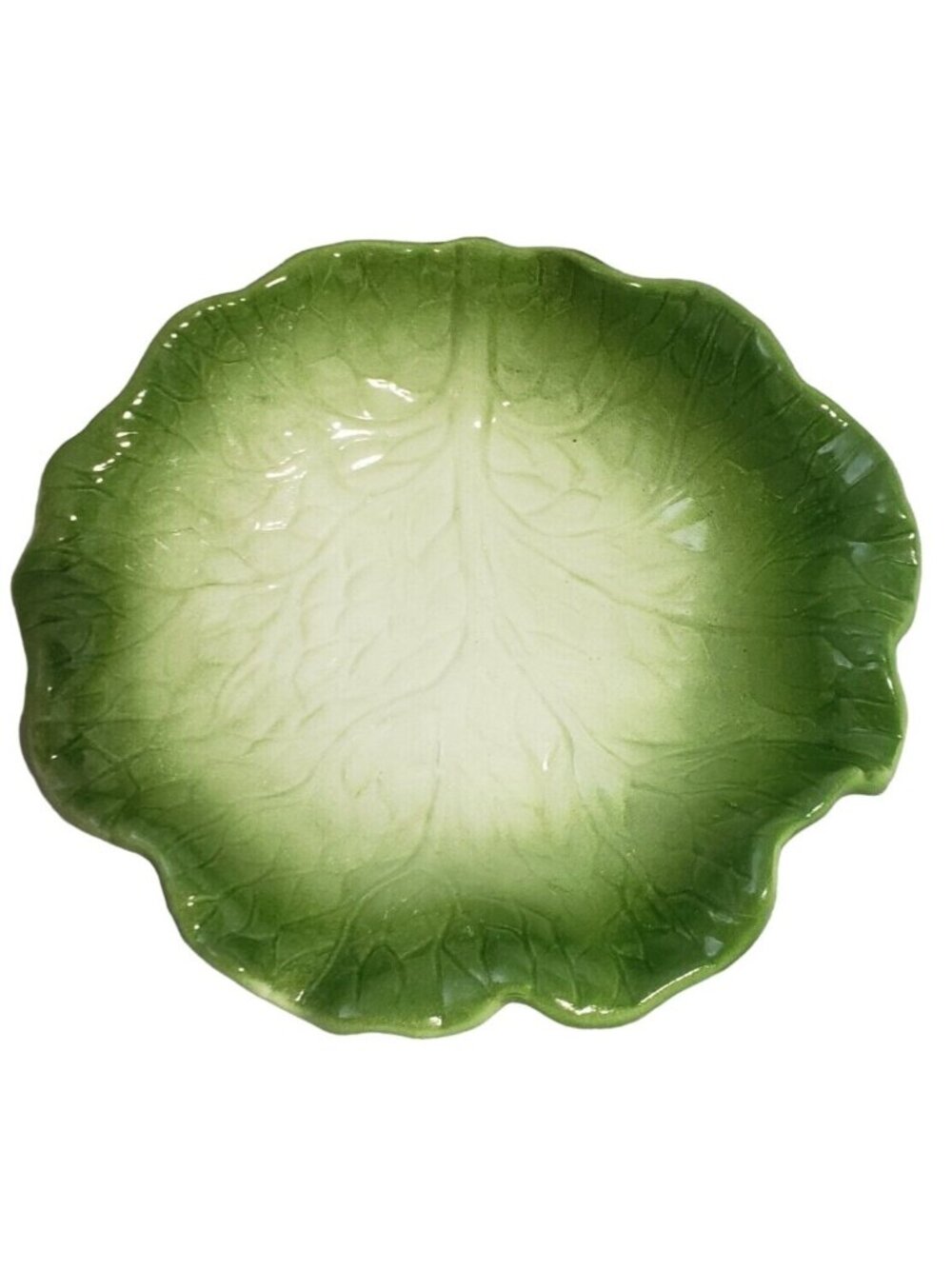 Vtg Ceramic Green Cabbage Lettuce Leaf Salad Serving Vegetable Bowl Majolica USA